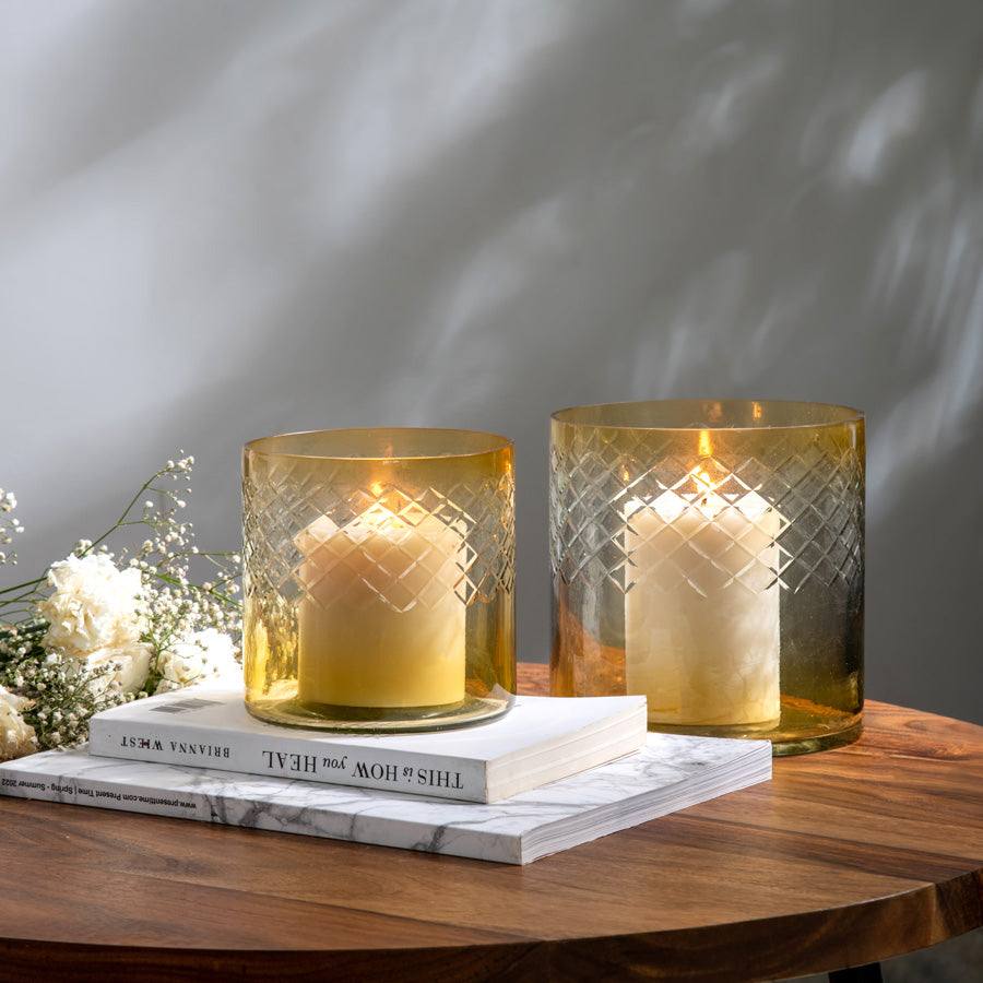 Seline Textured Glass Hurricane Small - Amber - Image 4