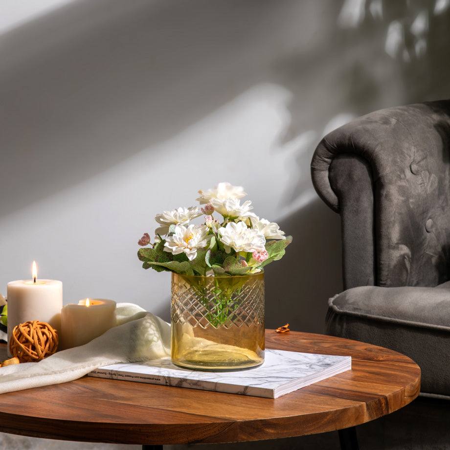 Seline Textured Glass Hurricane Small - Amber - Image 5