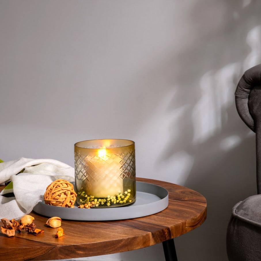 Seline Textured Glass Hurricane Small - Amber - Image 6