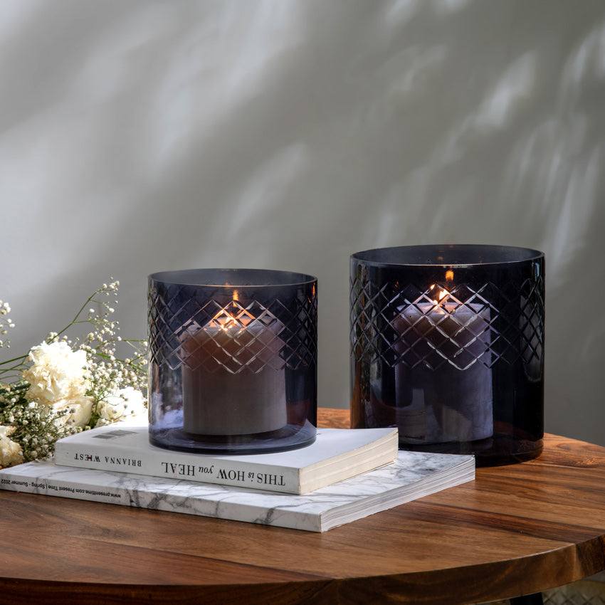 Seline Textured Glass Hurricane Small - Smoke Grey - Image 4