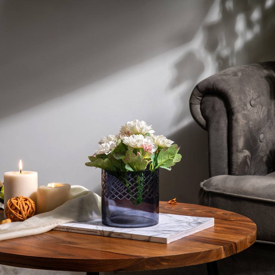 Seline Textured Glass Hurricane Small - Smoke Grey - Image 5