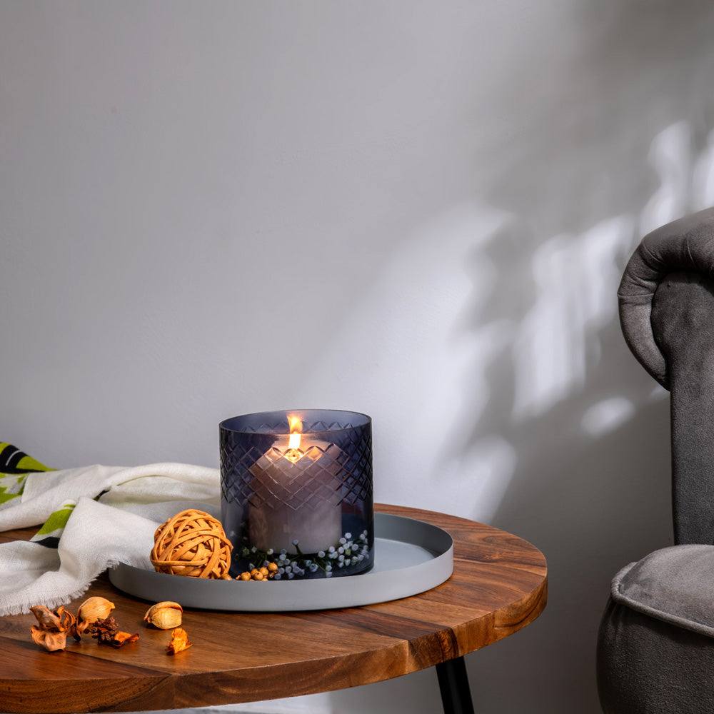 Seline Textured Glass Hurricane Small - Smoke Grey - Image 6