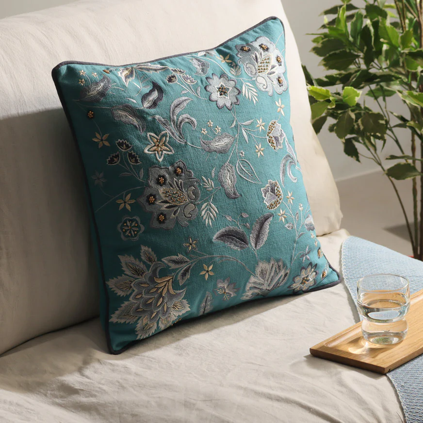 Sierra Beaded Embroidered Cushion Cover 45x45cm - Azure - Image 3