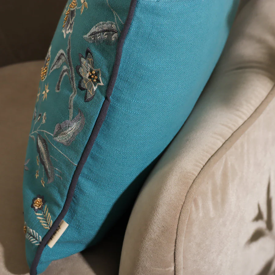 Sierra Beaded Embroidered Cushion Cover 45x45cm - Azure - Image 4