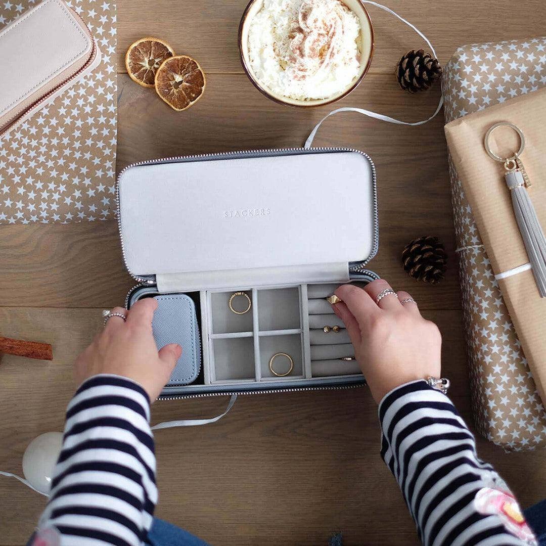 Travel Jewellery Pouch Duo - Dusky Blue - Image 4