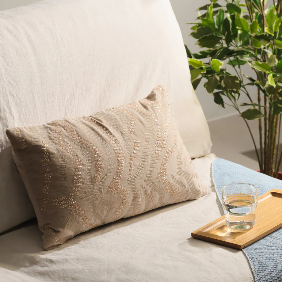 Vale Velvet Embroidered Rectangular Cushion Cover 50x30cm - Mink - Image 3